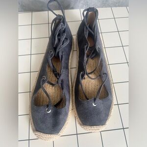 Banana Republic Blue Suede Espadrilles With Ankle Ties Size 7 NWOT